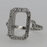 Sterling Silver Semi Mount Ring Setting Emerald OCT 14x8mm Halo White Topaz - Syzjewelry